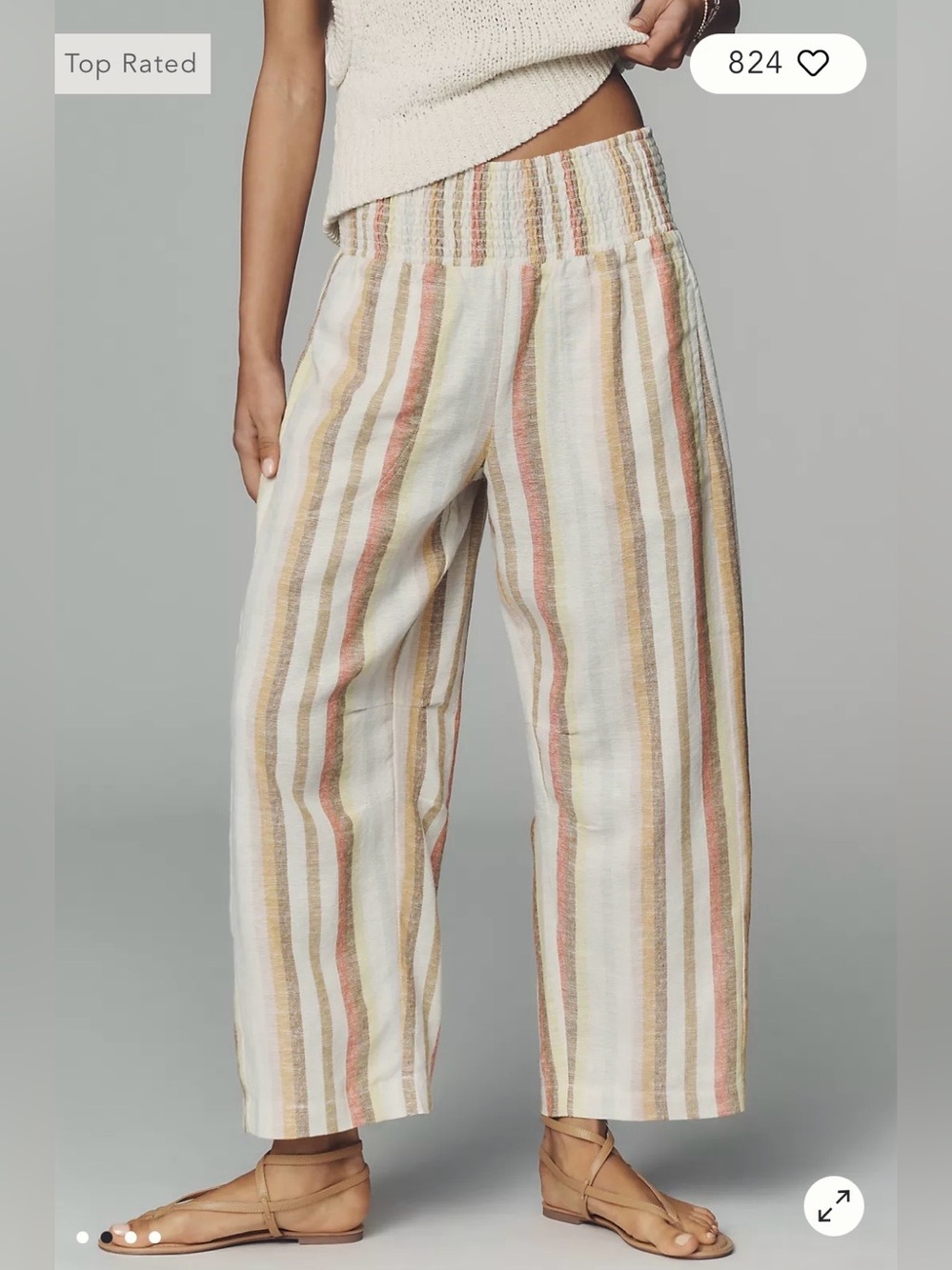 Pilcro/Anthropologie The Reese Smocked Pull On Barrel Pants - Multi Stripe L NWT